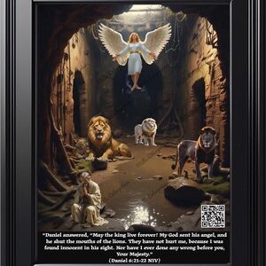 Stunning Biblical Art: Angelic Rescue of Daniel in the Lions' Den -Home Decor!